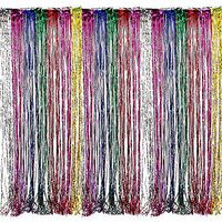 Adorox Metallic Silver Gold Rainbow Photo Backdrop Foil Fringe Curtains Party Wedding Event Decoration (Metallic Rainbow)