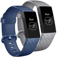 Tobfit Bands Compatible with Fitbit Charge 3/Charge 3 SE Bands for Women Men, Classic Replacement Accessories Sports Wristbands, 2 Pack (Navy Blue/Gray, Small)