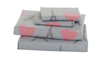 Linen Plus Twin Size 3pc Sheet Set for Girls Paris Eiffel Tower Hearts Grey Pink New