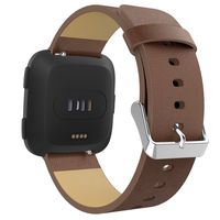 MoKo Fitbit Versa/Versa 2/Versa lite Edition/Versa Special Edition Band for Women Men, Premium Genuine Leather Lichee Pattern Replacement Strap for Fitbit Versa/Versa 2 Fitness Wristband - Brown