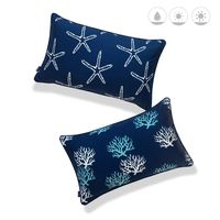 Hofdeco Beach Nautical Indoor Outdoor Lumbar Pillow Cover ONLY, Water UV Resistant for Patio Lounge Sofa, Navy Blue Living Coral Starfish, 12"x20", Set of 2