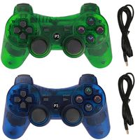 Molgegk Wireless Bluetooth Controller for PS3 Playstation 3 Six-axis,Remote Joystick Gamepad for Dual Shock with Charge Cable,Pack of 2 (ClearBlue and ClearGreen)