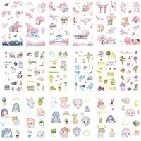 Kawaii Stationery Sticker Set (Assorted 18 Sheets) Pink Sakura Cherry Blossom Household Gardening Tool Cute Girl Flower Succulent Plants Cactus Decorative Adhesive Label for for Diary ScrapbookPlanner