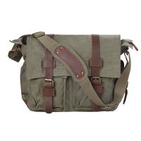 Kattee Men's Canvas Cow Leather DSLR SLR Vintage Camera Shoulder Messenger Bag Light Green