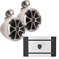 Wet Sounds ICON8-WSC 8" White Swivel Clamp Tower Speakers & Wet Sounds HT-2 600 Watt Amplifier