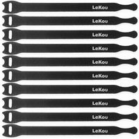 Lekou Self Gripping Cable Ties Microfiber Cloth Hook and Loop Cord Wraps Black,Pack of 50 (0.5 Inch x 8 inch)