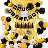 Black Gold White Balloon Birthday Party Decorations 84pcs Include 2pcs 3x8 ft Foil Fringe Door Curtains Gold confetti balloons with Metallic fringes