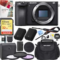 Sony a6500 ILCE-6500 4K Mirrorless Camera Body with APS-C Sensor Black Bundle with Camera Bag Travel Case, Extra Battery, External Charger, 32GB Memory Card, Paintshop Software and 40.5mm Filter Kit