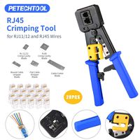 RJ45 Professional Crimp Tool Pass Through Cat5 Cat5e Cat6 Heavy Duty Crimping Tool(Blue) for RJ45/RJ12 Regular and End-Pass-Through Connectors with 20PCS RJ45 Cat6 Connectors and 5 Free Blades