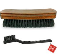 TAKAVU 6.7" Leather & Textile Cleaning Brush, Durable Soft Nylon Bristles, Free Detailing Brush, Unique Concave Design Wood Handle for Car Interior Seat Carpet Upholstery Couch Furniture Boots Shoes