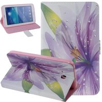 Galaxy Tab 3 Lite 7.0 Case,Butterfly Fairy and Flower Inlaid Shiny Glitter Diamond Pu Leather Flip Protective Case Cover for Galaxy Tab 3 Lite 7.0 SM-T110 / T111 7.0 Inch Tablet,Purple Flower