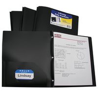 C-Line Two-Pocket Heavyweight Poly Portfolio with Prongs, For Letter Size Papers, Includes Business Card Slot, 1 Case of 25 Portfolios, Black (33961-25)