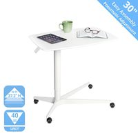 Seville Classics OFF65905 Airlift 30" Gas-Spring Height-Adjustable Overbed Mobile Medical Bedside Table Cart for Hospitals and Homes, White