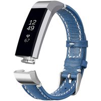 iHillon Compatible with Fitbit Alta (HR)/ Fitbit Ace Bands, Classic Soft Genuine Leather Strap Compatible with Fitbit Alta/Alta Hr/Fitbit Ace Women Men Wristband, Blue