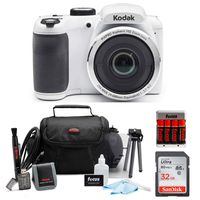 KODAK PIXPRO AZ252 Astro Zoom Digital Camera (White) with 32GB Card, Case, Accessory kit, and Rechargeable Batteries