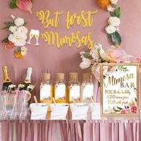MORDUN Mimosa Bar Sign Banner Tags - Gold Floral Decorations for Bridal Shower Bubbly Bar Champagne Baby Shower Wedding Birthday Party Graduation Fiesta