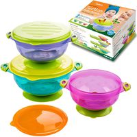 Baby Bowls for Toddlers Infants 6 Months Old Babies, Best Suction That Stick, BPA Free, Self Feeding Training Storage Bowl with Lids Avoid Food Spills Less Mess on Floor Great Shower Gift Set 3 Pack