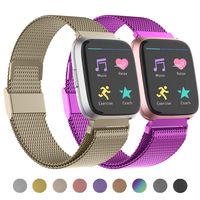 POY Compatible for Fitbit Versa Bands, Replacement for Stainless Steel Mesh Fitbit Versa Lite Bands Metal Strap with Strong Magnet Lock Wristbands for Women Men 2 Packs Champagne Purple Large