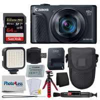 Canon PowerShot SX740 HS Digital Camera (Black) + 64GB Memory Card + Point & Shoot Case + Flexible Tripod + LED Video Light + USB Card Reader + Lens Cleaning Pen + Screen Protectors - Accessory Bundle