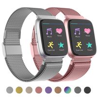 POY Compatible for Fitbit Versa Bands, Replacement for Stainless Steel Mesh Fitbit Versa Lite Bands Metal Strap with Strong Magnet Lock Wristbands for Women Men 2 Packs Silver Rosepink Large