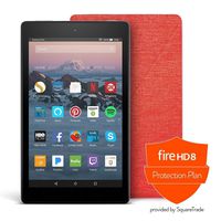 Fire HD 8 Protection Bundle with Fire HD 8 Tablet (16 GB, Black),  Amazon Cover (Punch Red),  Protection Plan (1-Year)