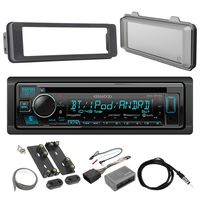 Kenwood KDC-BT33 Single-DIN in-Dash CD/Bluetooth Receiver, Dash Kit for Select 96-13 Harley Davidson Motorcycles, Handlebar Control Interface, Radio Shield, Antenna Cable