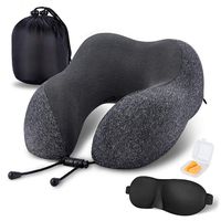 MLVOC Travel Pillow 100% Pure Memory Foam Neck Pillow, Comfortable & Breathable Cover, Machine Washable, Airplane Travel Kit with 3D Contoured Eye Masks, Earplugs, and Luxury Bag, Standard (Black)