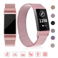 Tinkel Replacement Metal Bands Compatible with Fitbit Charge 3 Stainless Steel Metal Bracelet Strap Adjustable Replacement Strap for Women Men - Pink