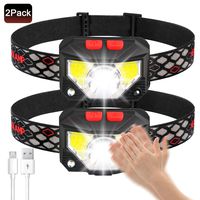 Soft Digits Headlamp Flashlight, 1000 Lumens USB Rechargeable Headlight, 8 Modes Work Light, Waterproof Head Lights with Motion Sensor and Built in Batteries for Outdoors, Household, 2Pack