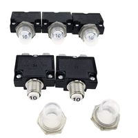 T Tocas 5pcs Push Button Reset 10A Circuit Breakers with Quick Connect Terminals and Waterproof Button Cap