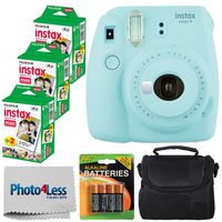 Fujifilm instax Mini 9 Instant Film Camera + Fujifilm Instax Mini Twin Pack Instant Film (60 Exposures) + Compact Camera Case + 4 Pack AA Batteries + Cleaning Cloth - Top Valued Bundle (Ice Blue)