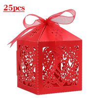 Lucky Monet 25/50/100PCS Love Heart Laser Cut Wedding Candy Gift Box Chocolate Box for Wedding Favor Birthday Party Bridal Shower with Ribbon (25pcs, Red)