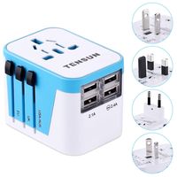 International Travel Adapter, All in One Universal Worldwide European Power Plug with 2.4A 4-Port USB Wall Charger for USA EU UK AUS Blue