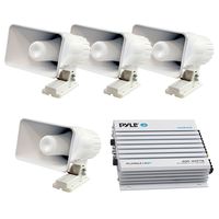 4 X 6 inch 50 Watt Indoor/Outdoor Waterproof Home PA Horn Speakers with Marine 400 Watt 4-Channel Bluetooth Amplifier