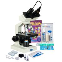 OMAX 2500X LED Binocular Microscope 5MP Camera + Slide Preparation Kit + Cleaning Kit + Book + Blank Slide