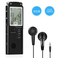 Voice Recorder - Dual Microphone 8gb Digital Voice Activated Recorder with MP3 Player, Rechargeable HD Audio Recorder, A-B Repeat and 1 Touch Recording Best for Lectures/Meeting/Interview (1536kbp