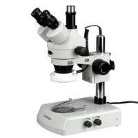 AmScope SM-2TY-LED Professional Trinocular Stereo Zoom Microscope, WH10x Eyepieces, 7X-90X Magnification, 0.7X-4.5X Zoom Objective, Upper and Lower LED Lighting, Pillar Stand, 110V-120V, Includes 2.0X Barlow Lens