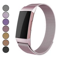 Mosonoi Compatiable with Fitbit Charge 3 Bands, Adjustable Metal Bands Replacement Straps Fit for Fitbit Charge 3/ Charge 3 SE Smartwatch Women Men(Small, Rose Gold)