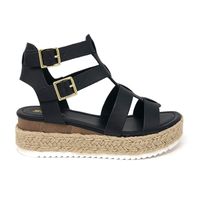 Soda Clip Womens Casual Espadrilles Trim Flatform Studded Wedge (10 M US, Black E)