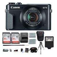Canon Powershot G7X Mark II Digital Camera with Total of 64GB Memory (2 x 32GB) + NB-13L Battery + Flash + Accessory Bundle (6 Items)