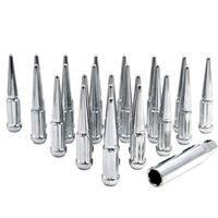 Wheel Accessories Parts 20 Pc Spiked Solid Metal Lug Nuts 1/2" x 20 Thread 4.4" Tall Closed End Bulge Acorn Spike Lug Nut 1 Long Socket Key