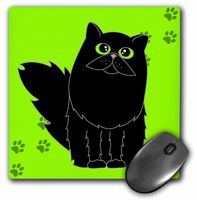 3dRose LLC 8 x 8 x 0.25 Inches Mouse Pad, Black Long-Haired Persian Cat Green Eyes Paw-Print (mp_6372_1)