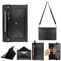 Cover for Samsung Tab S6 Case, PU Leather Wallet Protective Cover w/Card Slot Pocket/Pen Holder/Hand Strap/Buckle Closure Shoulder Bag Book Case for Samsung SM-T860/T865/T867 Galaxy Tab S6 10.5,Black