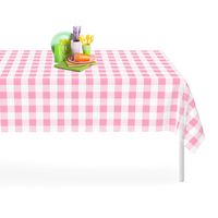 Pink Checkered Gingham 12 Pack Premium Disposable Plastic Tablecloth 54 Inch. x 108 Inch. Rectangle Table Cover By Grandipity