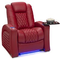 Seatcraft Stanza - Home Theater Seating - Power Recliner - Leather - Adjustable Powered Headrest and Lumbar Support - Lighted Cup Holders - USB Charging - Base Lighting - SoundShaker - Red