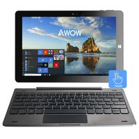10.1 inch Touch Screen Windows 10 2 in1 Laptop Tablet PC with Intel X5-Z8350 Quad-Core 1.44Ghz/IPS HD 1280 X 800/4GB/32GB/Dual Webcam/Wi-Fi/Bluetooth 4.0/Micro HDMI/Micro SD/USB/Iron Gray/Keyboard