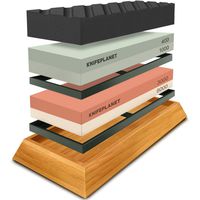 Knife Sharpening Stone Set - 400/1000 and 3000/8000-Grit Professional, Safe Knife Sharpener Set - Whetstone Set Includes Flattening Stone, Bamboo Base, and 2 Nonslip Rubber Bases by KnifePlanet