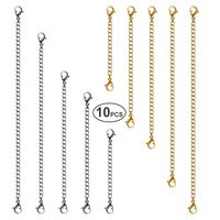 Necklace Extenders, 10Pcs Stainless Steel Gold Silver Necklace Bracelet Anklet Extension Chains with Lobster Clasps and Closures for Jewelry Making
