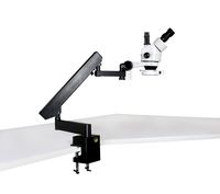 Vision Scientific VS-7F-IFR07 Simul-Focal Trinocular Zoom Stereo Microscope, 10x Widefield Eyepiece, 0.7X-4.5X Zoom Range, 7X-45x Magnification Range, Articulating Arm Clamp Stand, 144-LED Ring Light