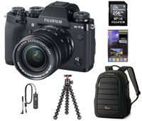 Fujifilm X-T3 Mirrorless Digital Camera with XF 18-55mm Lens, Black, Bundle with 256GB SD Card + Lowepro Backpack + Joby GorillaPod 3K Kit RR-100 Remote Release + LCD Monitor Protector